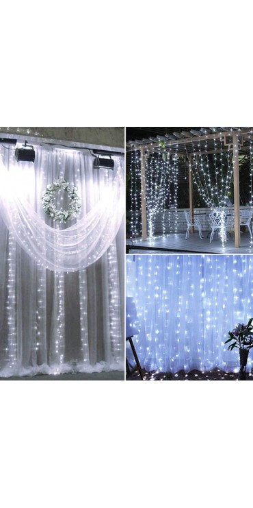 18M x 3M 1800-LED Warm White Light Romantic Christmas Wedding Outdoor Decoration Curtain String Light US Standard  White ZA000939
