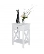 Side Intersection Style Bedside Table Coffee Table with Two-layer Drawer White
