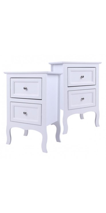 2pcs Country Style Two-Tier Night Tables Large Size White